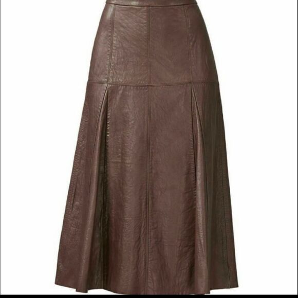 Halston Heritage Taupe Leather Skirt Size 8 - Picture 5 of 16